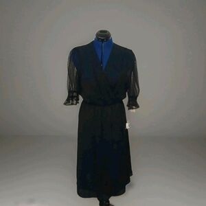 Vtg Dress Black lace Layered Nwt Size 11/12  V Neck sheer sleeve New READ SIZE